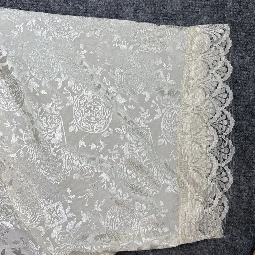 Elizabeth Lauren Womens L‎ Ivory Satin Jacquard Nightgown Lace Trim Coquette Y2K